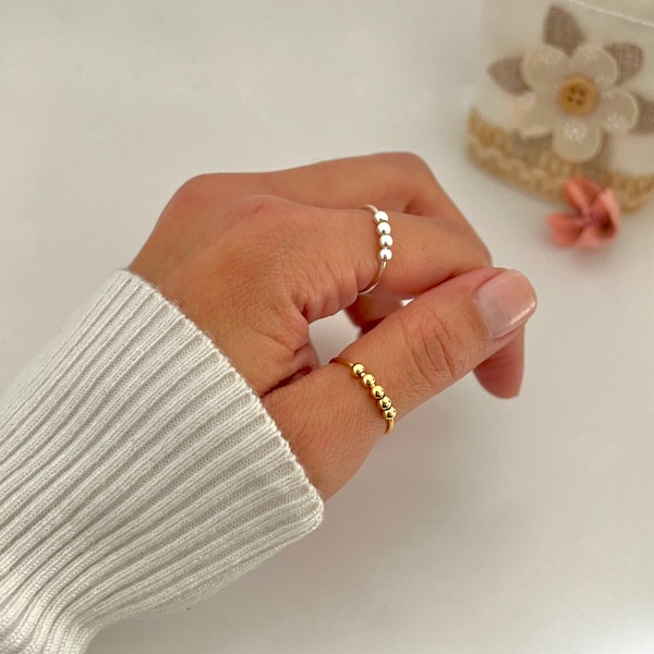 Angst Perle Ring, zarte zappeln Ring, Anti Stress, beruhigende Ring, Stressabbau, Anti-Angst Ring, Sorgen Ring, Geschenk für psychische Gesundheit