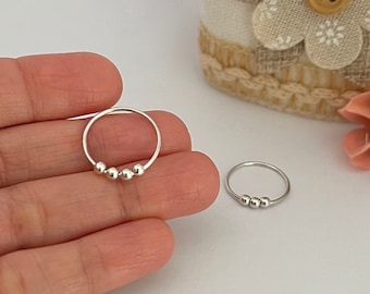 Fidget ring, Sterling silver anxiety bead ring, Anti stress, Calming ring, Stress relief, Worry ring, Mental health gift