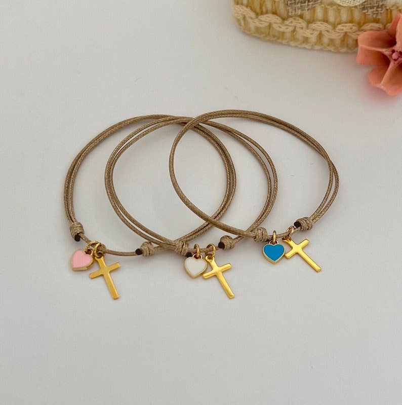 6 pz Bracciale bomboniera comunione con croce e cuore, Bomboniere Battesimo bimba, Religioso, Dedica, Regali semplici per gli ospiti, Set bracciale croce immagine 2