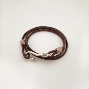 Men's Cork Bracelet: Stainless Steel Fish Hook, Multi Strand Rope Wristband