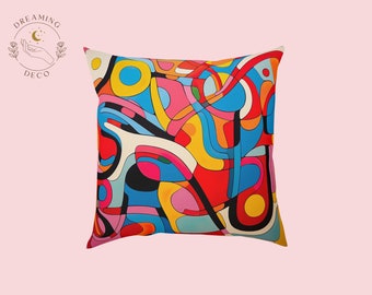Cushion with colorful abstract shapes! Psychedelic vibes: Add a retro touch to your space!