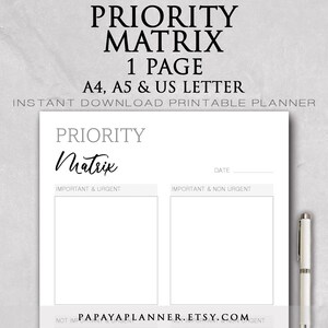 Priority Matrix Planner - Printable Planner, Business Template, Digital ...