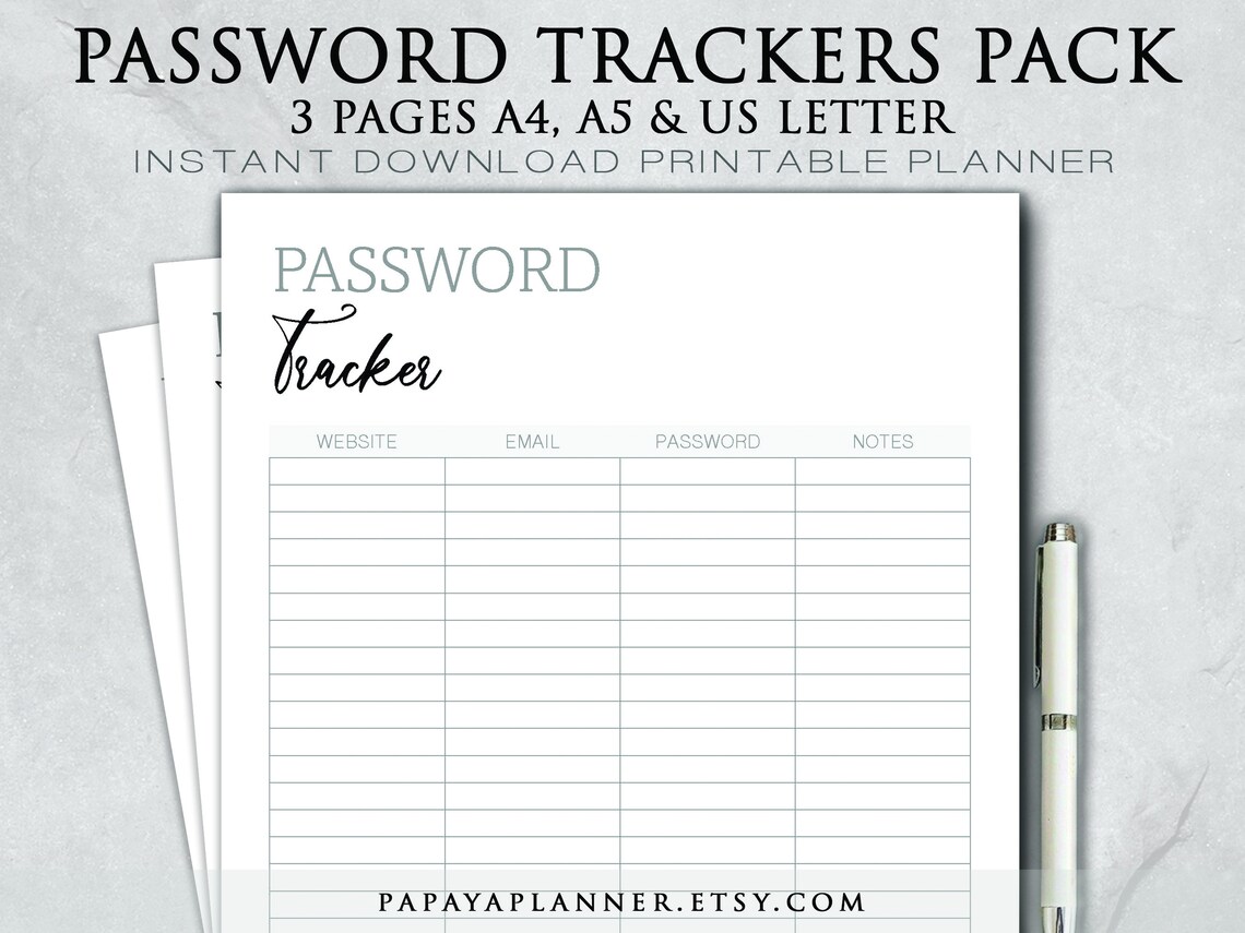 Password Trackers Pack Printable Planner, Personal Planner, Social ...