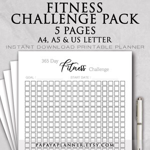 Fitness Challenge Pack - Printable Planner, Fitness Template, Meal Plan, Workout Log, Weight Tracker, 2025 Planner, Instant Download, A4 PDF