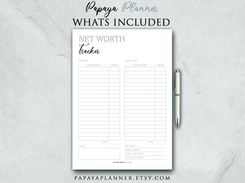 Net Worth Tracker Printable Planner, Financial Template, Bill Plan ...