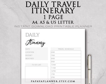 Daily Itinerary - Printable Planner, Personal Planner, Leisure Planner, Travel Planner, Activity, 2024 Planner, Instant Download, A4 PDF