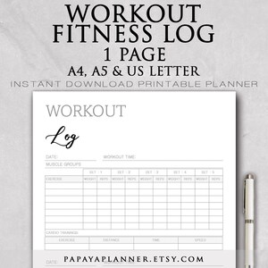 Workout Log Planner - Printable Planner, Fitness Template, Meal Plan, Workout Log, Weight Tracker, 2025 Planner, Instant Download, A4 PDF