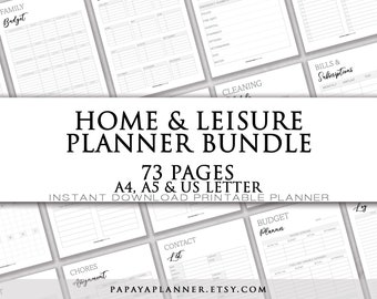 Home & Leisure Planner Set - 73 Pages - Printable Planner, Personal Planner, Travel Planner, 2025 Planner, Instant Download, A4 PDF