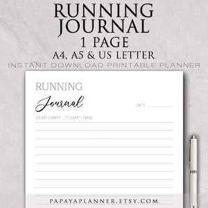 Running Journal - Printable Planner, Fitness Template, Meal Plan, Workout Log, Weight Tracker, 2025 Planner, Instant Download, A4 PDF