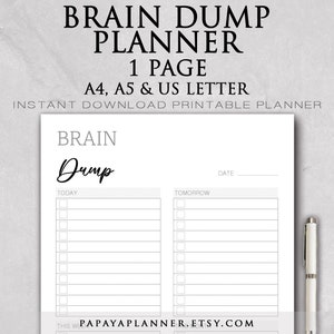 Brain Dump Planner - Printable Planner, Productivity Planner, Habit Tracker, Goal Setting, Daily, 2025 Planner, Instant Download, A4 PDF
