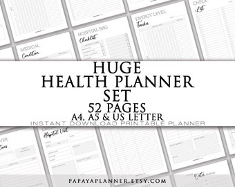 Huge Health Planner Set - 52 Pages - Printable Planner, Personal Planner, Workout Log, Fitness,  2025 Planner, Instant Download, A4 PDF