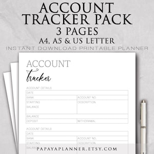 Accounts Tracker Pack - Druckbare Planer, Budget Vorlage, Rechnungsplan, Ausgabenlog, Ausgaben Tracker, Planer 2025, Sofort Download, A4 PDF