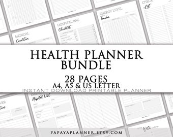 Health Planner Set - 28 Pages - Printable Planner, Personal Planner, Workout Log, Fitness,  2025 Planner, Instant Download, A4 PDF