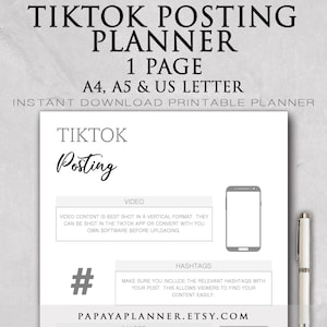 Tiktok Posting - Printable Planner, Personal Planner, Social Media, Content Creator, Influencer, 2025 Planner, Instant Download, A4 PDF