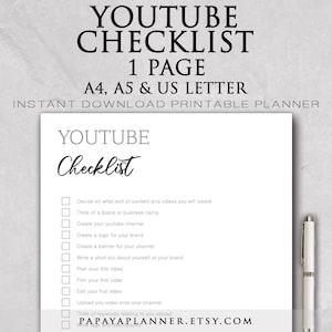 Youtube Checklist - Printable Planner, Personal Planner, Social Media, Content Creator, Influencer, 2025 Planner, Instant Download, A4 PDF