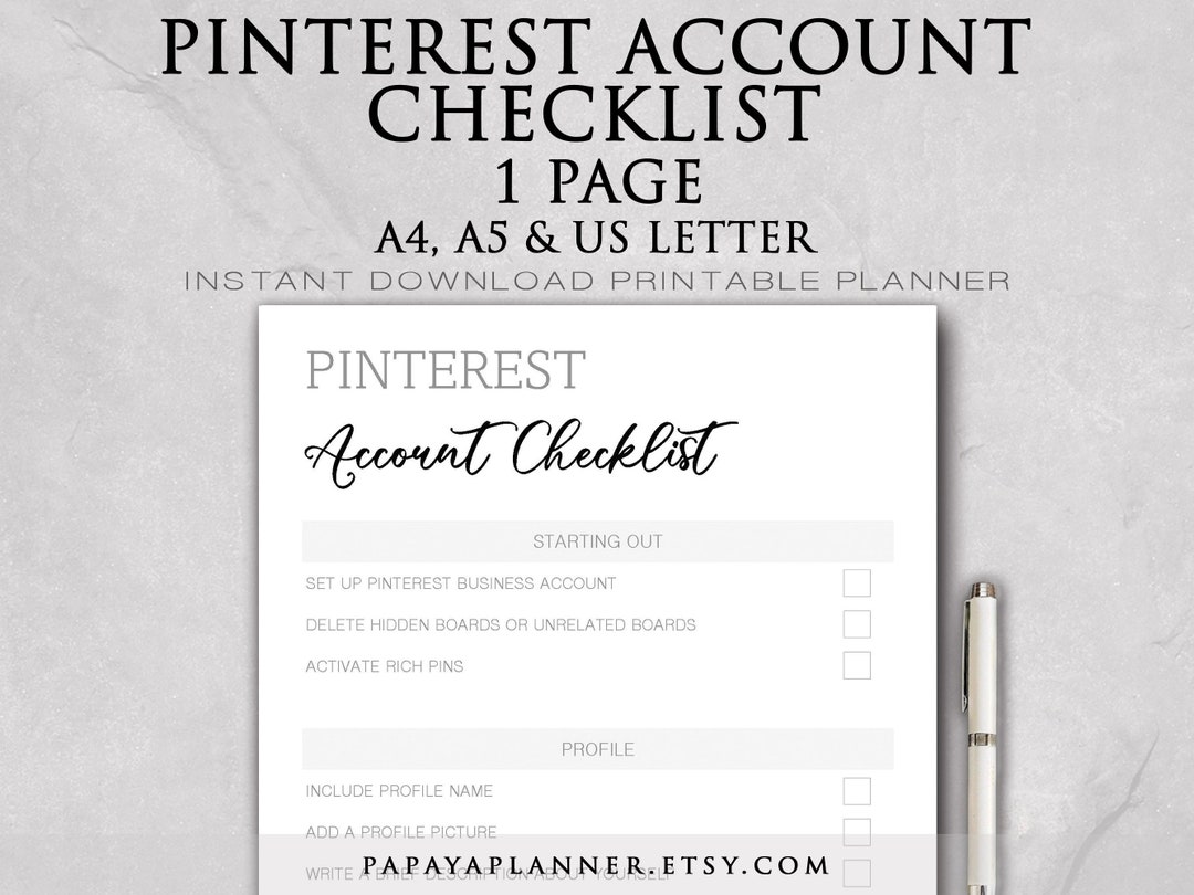 Pinterest Account Checklist - Printable Planner, Personal Planner ...
