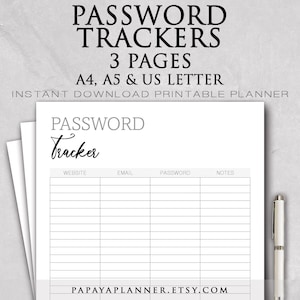 Password Trackers - Printable Planner, Business Template, Digital Plan, Budget Tracker, 2025 Planner, Instant Download, A4 PDF
