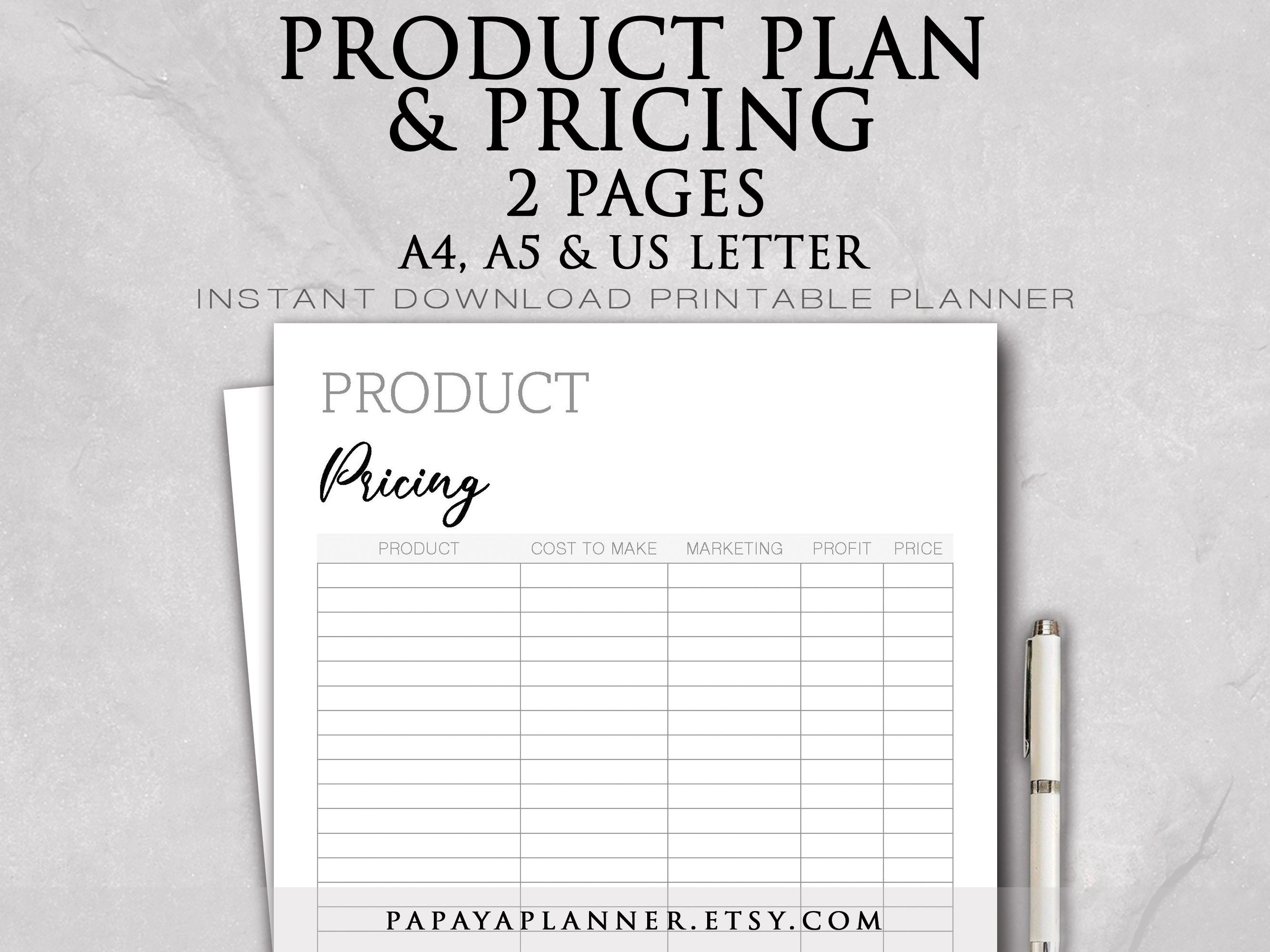Product Pricing &amp; Planner - Printable Planner, Business Template ...