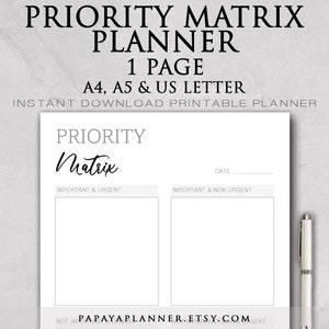 Priority Matrix - Printable Planner, Productivity Planner, Habit ...