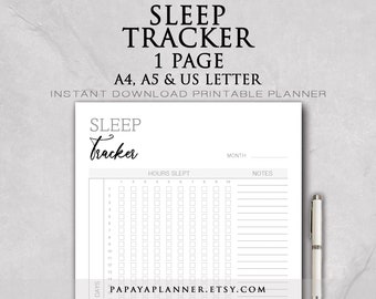 Sleep Tracker - Printable Planner, Health Planner, Wellness Tracker, Weightloss, Medical, 2024 Planner, Instant Download, A4 PDF