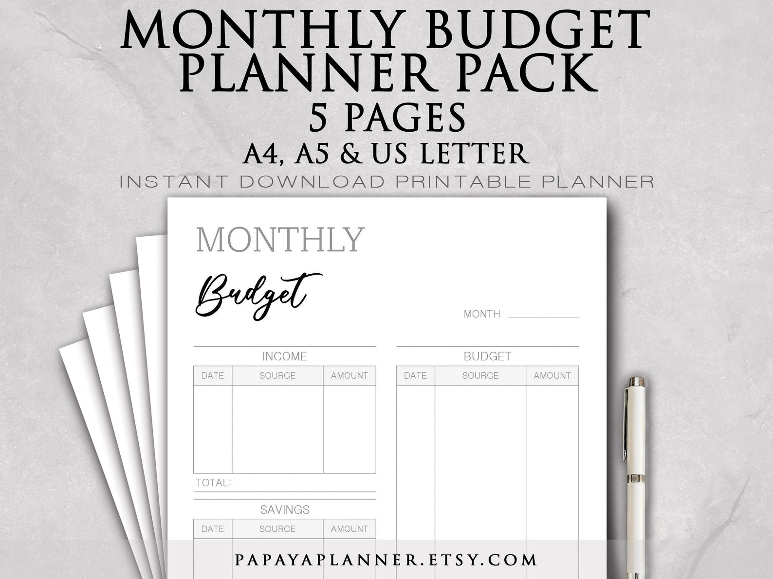 Monthly Budget Pack - Printable Planner, Financial Template, Spending ...