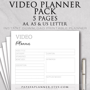 Video Planner Pack - Printable Planner, Personal Planner, Social Media, Content Creator, Influencer, 2025 Planner, Instant Download, A4 PDF
