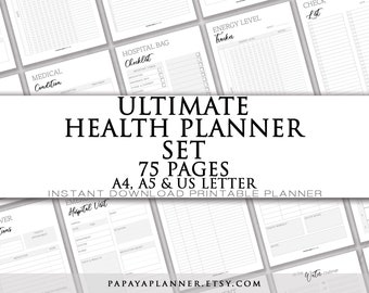 Ultimate Health Planner Set - 75 Pages - Printable Planner, Personal Planner, Workout Log, Fitness, 2025 Planner, Instant Download, A4 PDF
