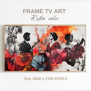 Retro/vintage  Art for Samsung Frame TV – Abstract Collage Floral Portrait Instant Download | Retro Love TV Art
