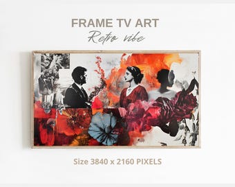 Vintage bloemencollagekunst voor Samsung Frame TV: retroportret (digitale download)