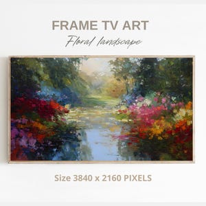 Digitale bloemenlandschapskunst voor Samsung Frame TV I Kleurrijk zomertuinpad – impressionistisch olieverfschilderij direct digitale download