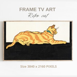 Retro Cat Art For Samsung Frame TV  I Minimalist Yellow TV Art Instant Digital Download
