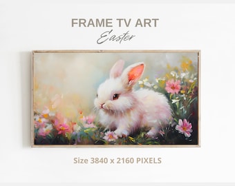 Samsung Frame TV Easter Art | Spring Rabbit Digital Download | Floral Pastel Bunny Painting | Farmhouse Easter TV Art
