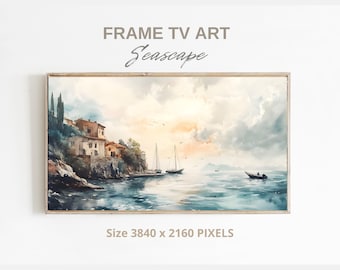 Frame TV Coastal Art: Mediterranean Seaside Watercolor (Digital Download)