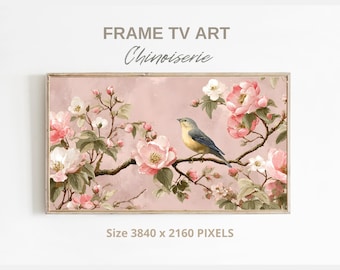 Chinoiserie Samsung Frame TV Art: Rosa Blumenblüte (Digitaler Download JPG-Datei 3840x2160 px )