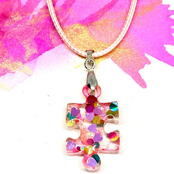 Jigsaw Puzzle Piece Resin Handmade Sparkly Necklace. Autism. Gift. Present. Unique person. Jewellery. Different colours available.