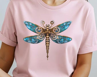 Steampunk Dragon-fly TShirt For Nature Lovers Tee Vintage Insect Gift Gothic Fashion Gift For Gardener Insect Dragon-fly Lover Goblicore