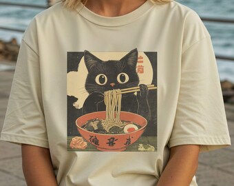 Cute Cat Shirt Noodles Tee Cat Ramen Shirt For Cat Lover Comfort Colors Funny Cat Tee Food Lover Kawaii shirt Japanese Cat Shirt For Foodie