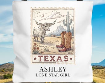 Bolso de mano personalizado de Texas, regalo con nombre familiar personalizado, recuerdo del estado de la Estrella Solitaria, regalo de mudanza o boda para ella o una pareja.