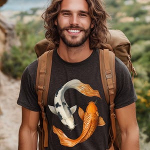 Camiseta de pez koi, camiseta de pez japonés, camiseta de pez koi Yin Yang, camiseta retro con gráfico de koi, regalo para amantes del koi, arte japonés, lindo regalo para amantes de los peces