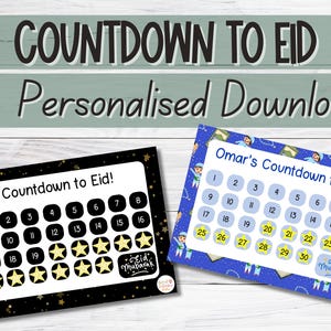 Eid Countdown Kids, islamitische pdf-activiteit, ramadankalender digitaal, ramadanactiviteit voor peuters, ramadan aftelkalender, moslimkinderen