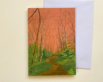 Waldspaziergang Grußkarte; Blanko-Grußkarte; Abbildung; Illustrierte Grußkarte