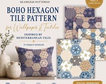 Boho Hexagon Tile Pattern – Ethnic Patchwork Seamless Design