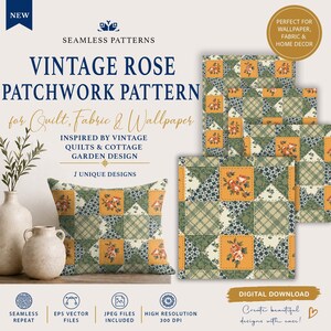 Vintage Patchwork Rose Pattern – Cottagecore Quilt Design
