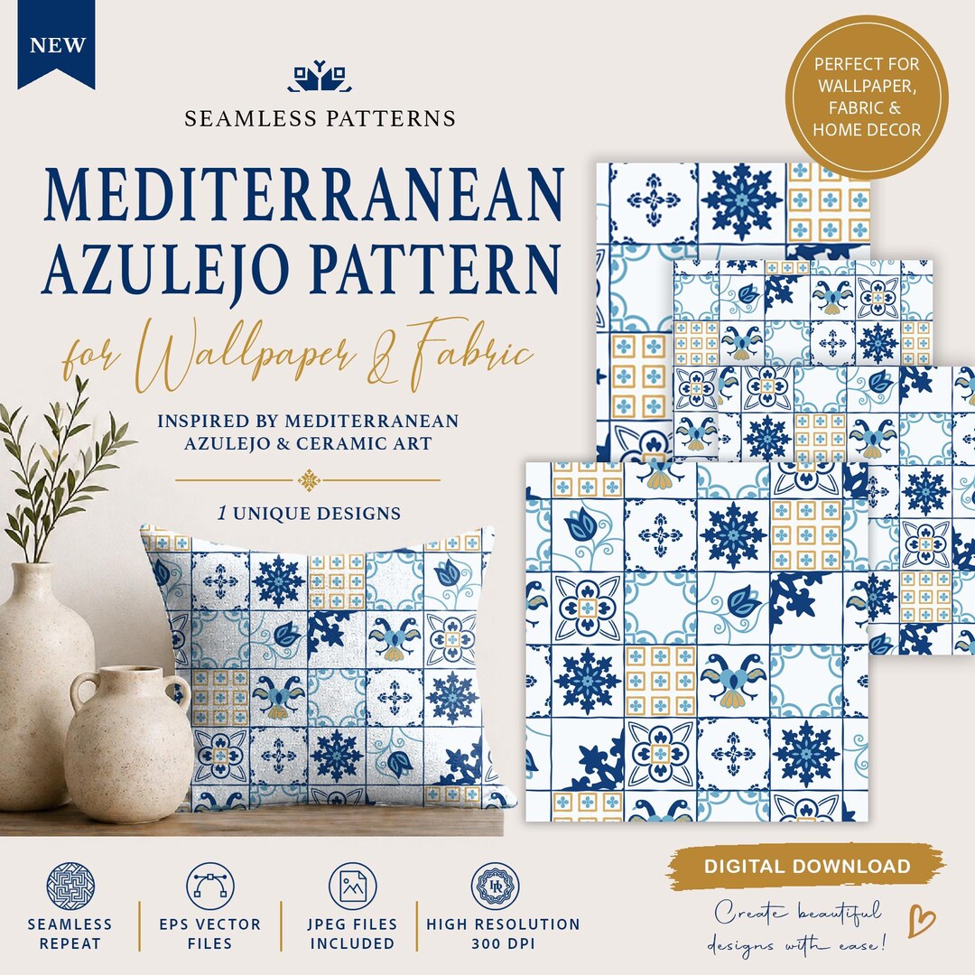 Mediterranean Azulejo Tile Pattern – Seamless Ceramic Bundle - Etsy