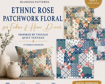 Vintage Patchwork Floral Pattern Bundle, Cottage Seamless Digital Paper