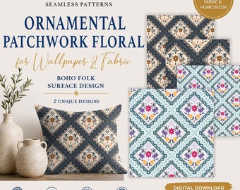 Boho Floral Tile Seamless Pattern, Folk Art Wallpaper & Fabric Design
