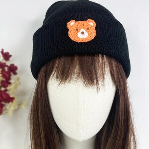 Black Cotton Orange Teddy Bear Cute Winter Unisex Beanie Hat