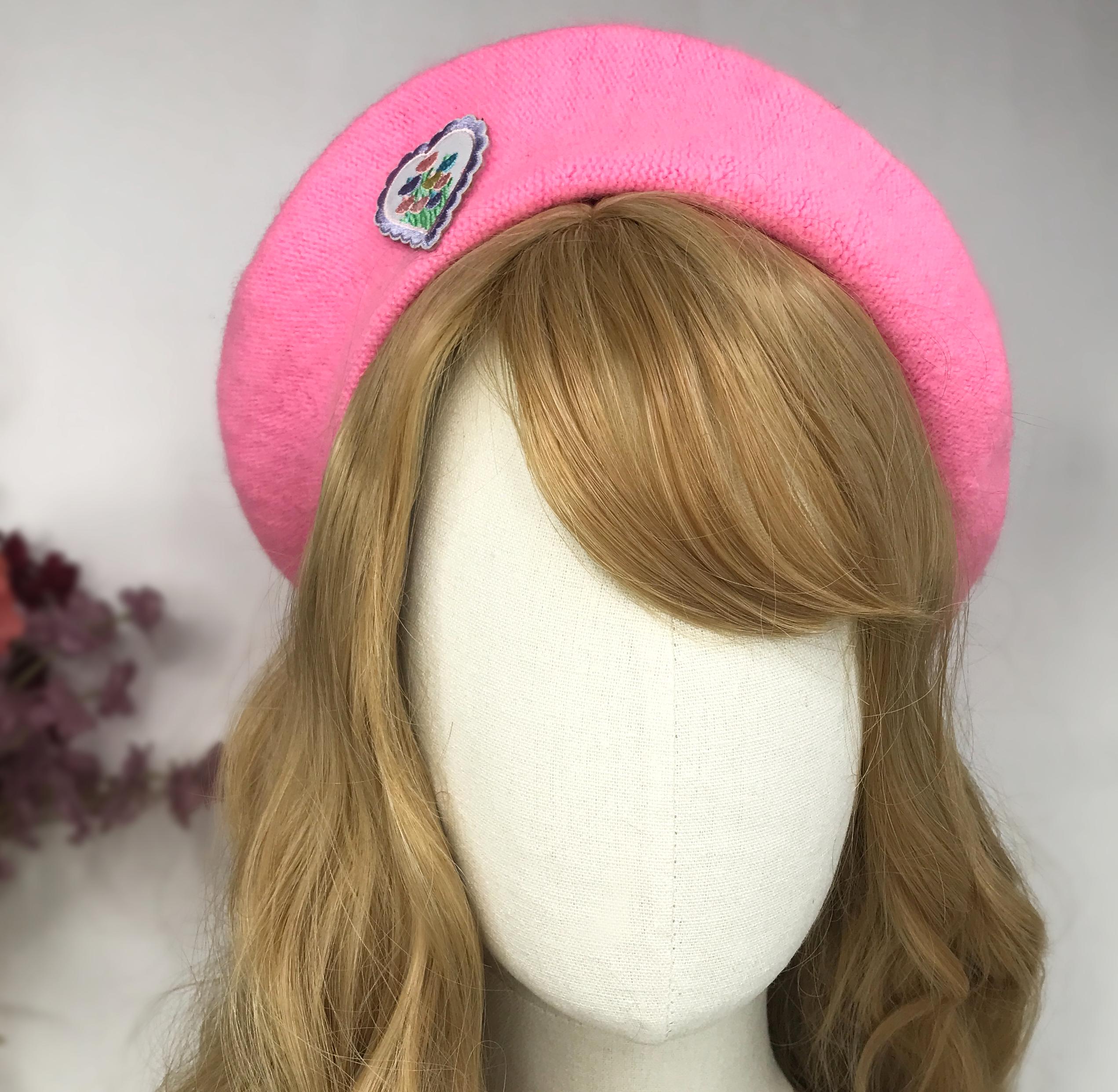Women\'s French Beret Hat Reversible Knitted Thickened Warm Cap Flower Pink Amazon.com: Nawati Flower Women Beret, Double Layer  main image 4