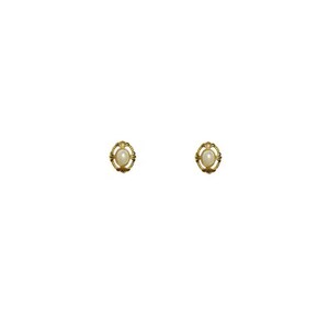 Vintage 1980's Gold Plated Faux White Pearl Round Oval Cut Out Elegant Medium Clip On Earrings
