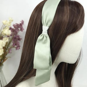 Sage Green Satin Ribbon Headband: Vintage 60s Audrey Hepburn Style
